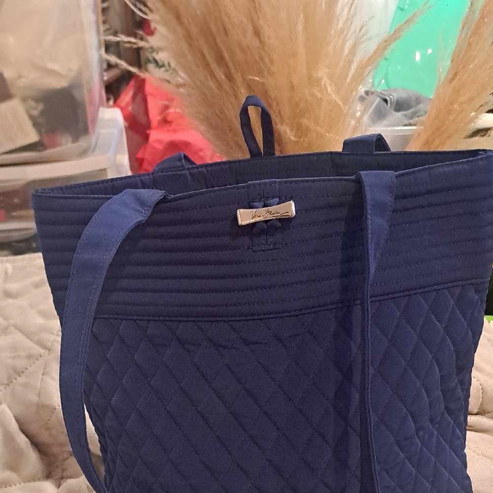 Vera Bradley Quilted Blue Tote Bag with Geometric Stitching